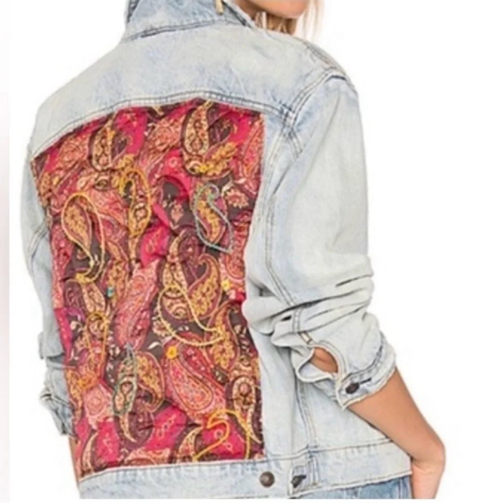 Free People Paisley Quilted Denim Jacket